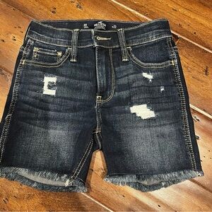 Hollister Women's Dark Blue Distressed Jean Shorts